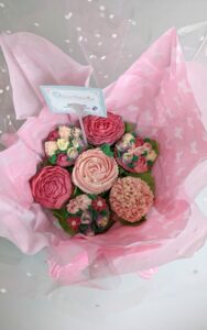 Pink and purple buttercrea, flowers birthday get well soon congratulations vanilla cupcake bouquet