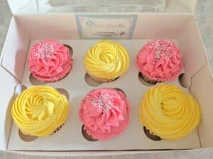 new job gift Pink and yellow vanilla cupcakes